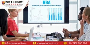 Students discussing projects at a top BBA college in India